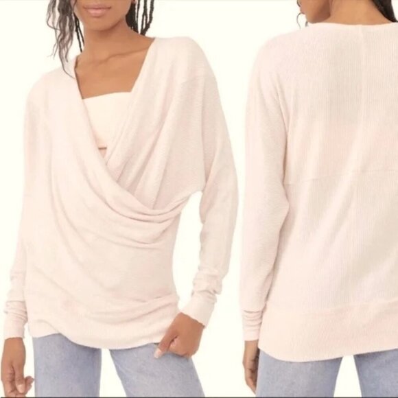 Free People 'Cozy With You' Surplice Pullover Top Pink Small - Picture 1 of 11